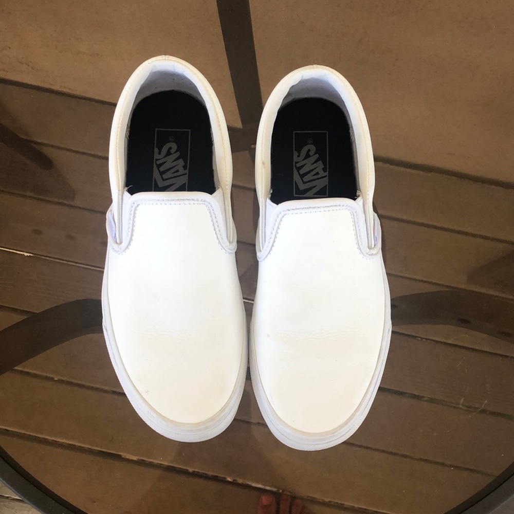 White Leather vans in great condition